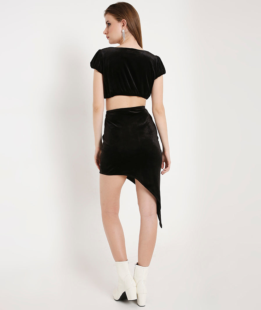 Velvet Razor Cut Skirt- Black