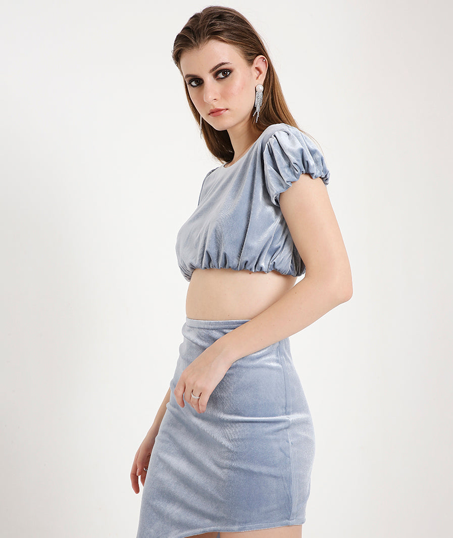 Velvet Balloon Crop Top-Ice Grey