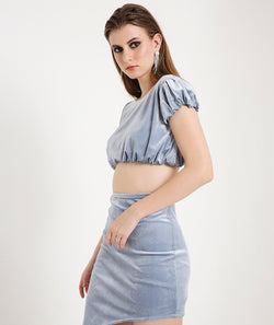 Velvet Balloon Crop Top-Ice Grey