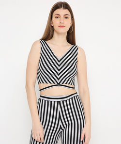 Black Stripes Tieup Crop Top