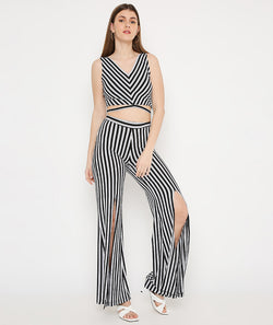 Black Stripes Pants with Slits