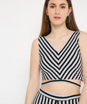 Black Stripes Tieup Crop Top