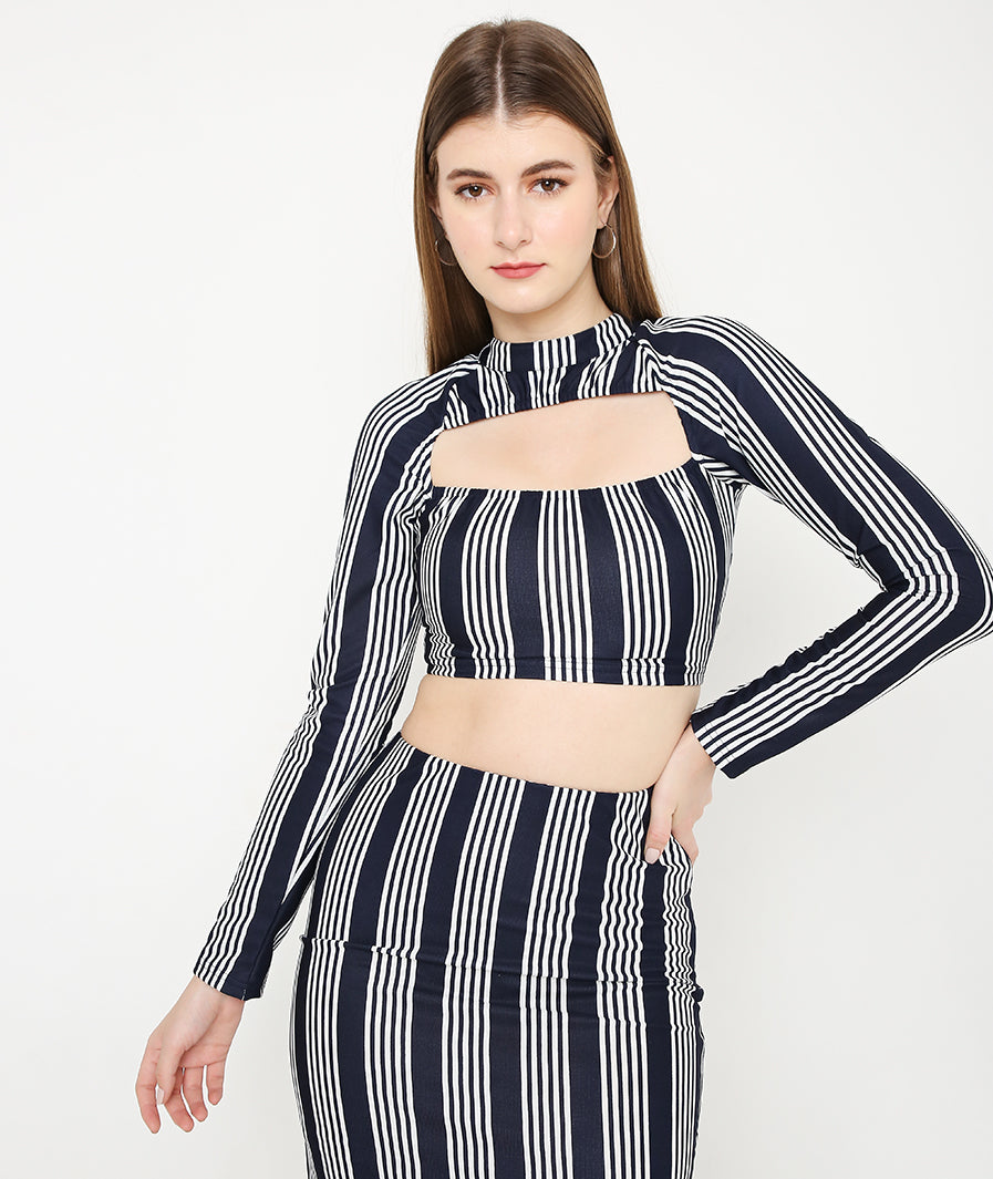 Blue Window Stripes Crop Top