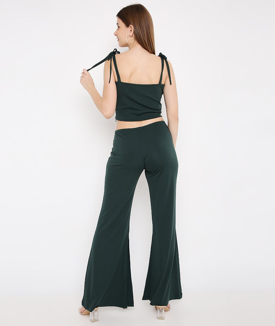 Bottle Green Shoulder Tie Crop Top