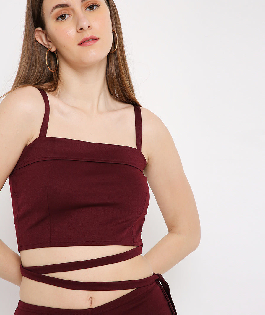 Wine Tie Up  Crop Top