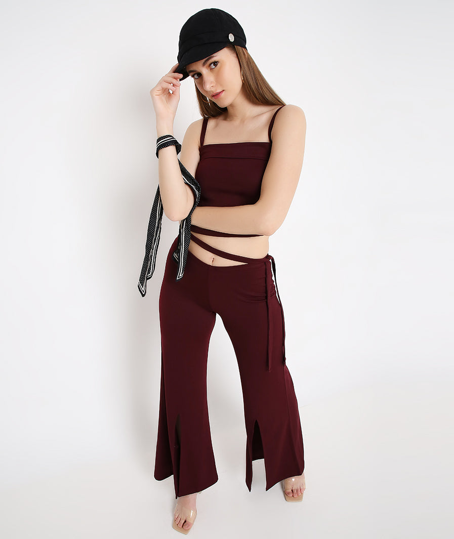 Wine Tie Up  Crop Top