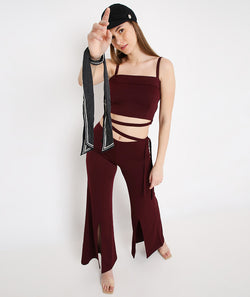 Wine Tie Up  Crop Top