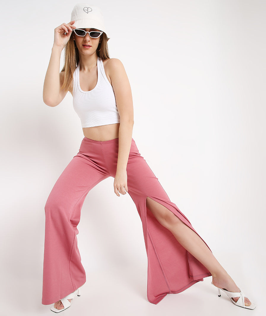 Hot Pink Bootleg Front Slit Pants