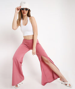 Hot Pink Bootleg Front Slit Pants