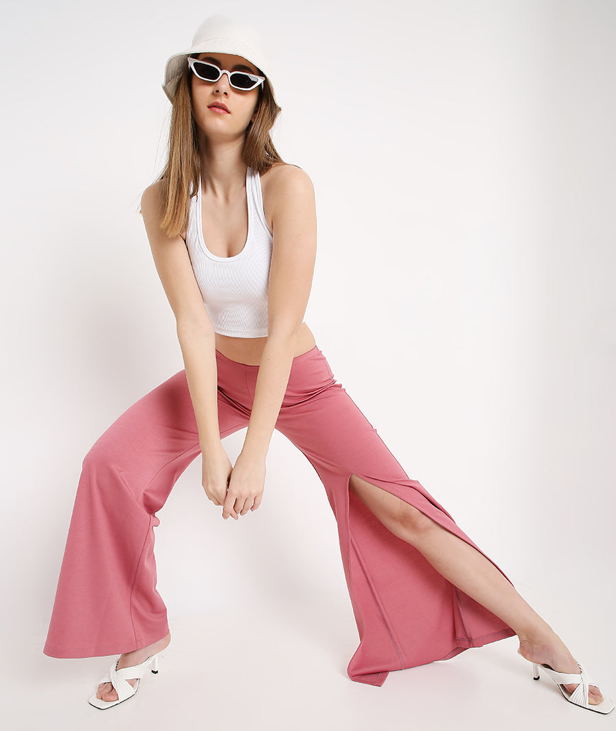 Hot Pink Bootleg Front Slit Pants