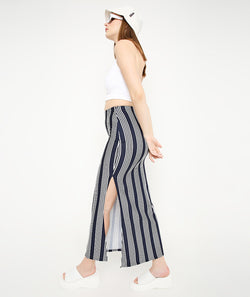 Blue Striped Skirt with Slits