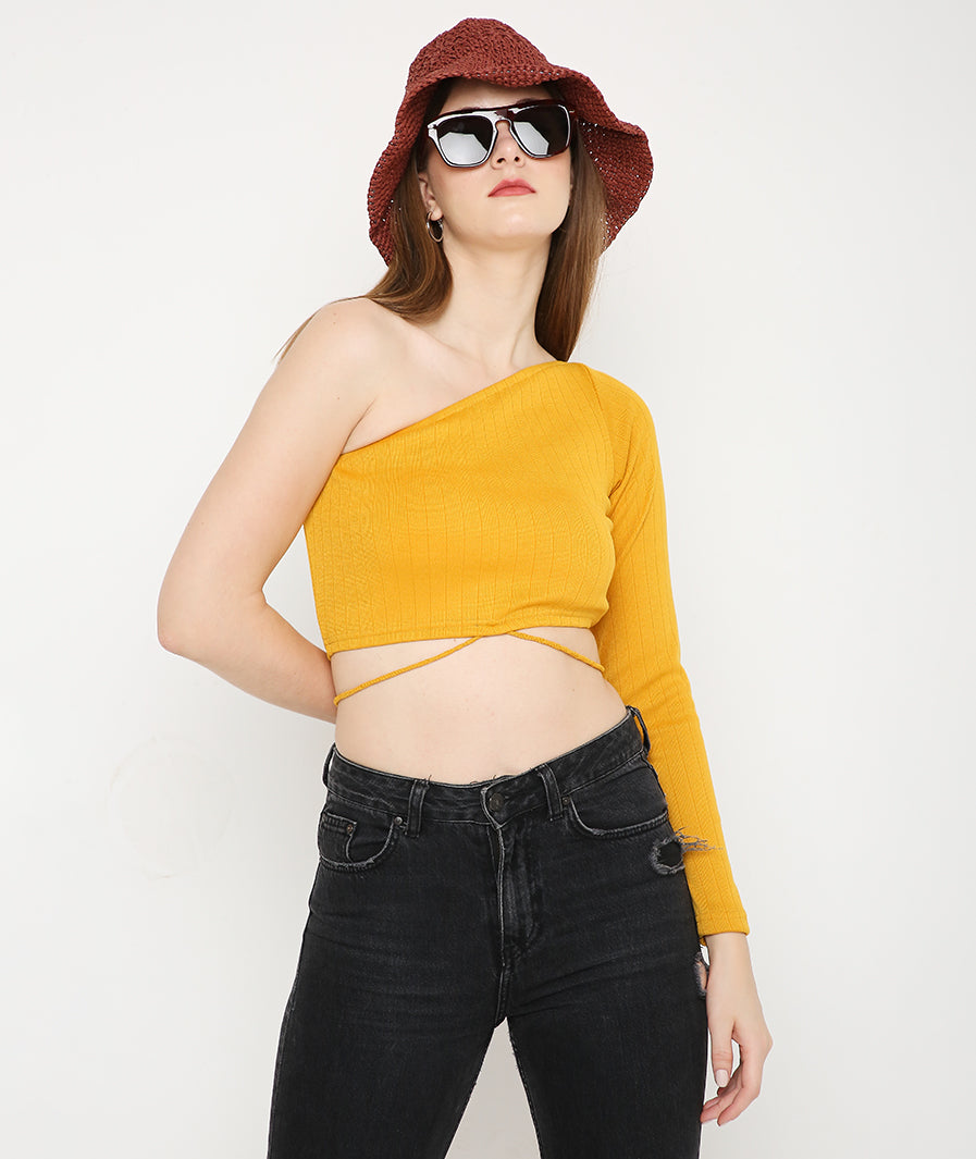 Yellow Off-Shoulder Tieup Crop Top