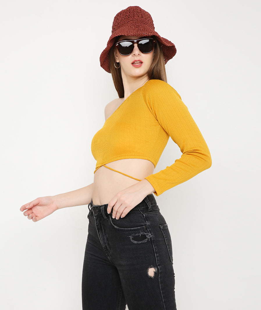 Yellow Off-Shoulder Tieup Crop Top