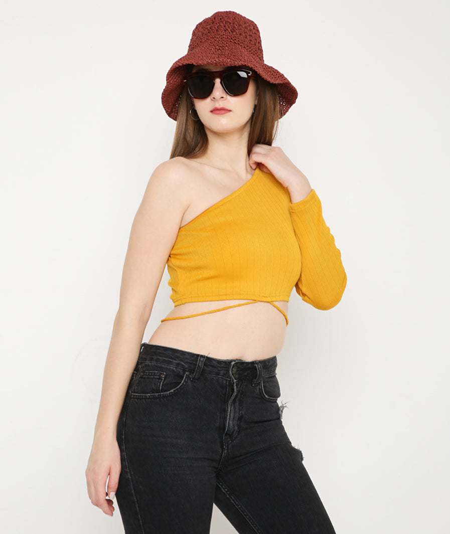 Yellow Off-Shoulder Tieup Crop Top