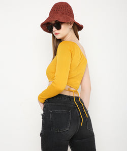 Yellow Off-Shoulder Tieup Crop Top