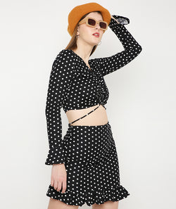 White Polka Dots Bell Sleeves Crop Top