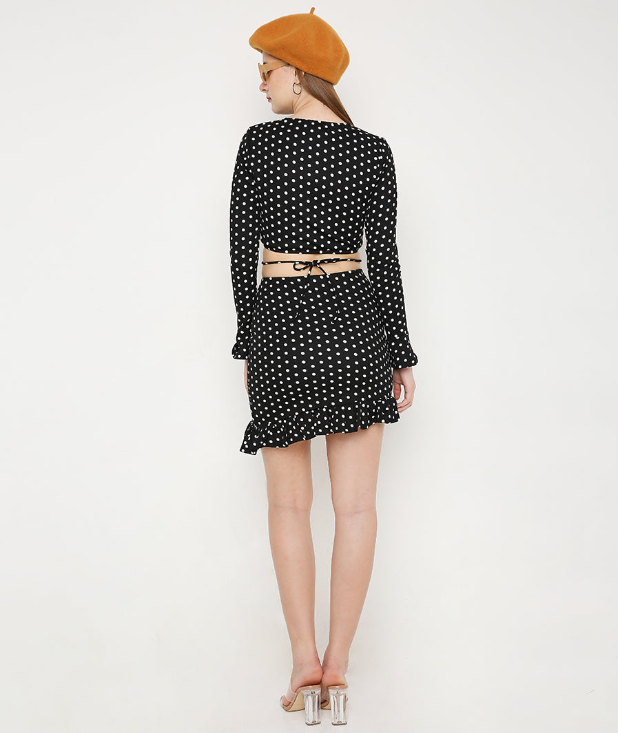 White Polka Dots Bell Sleeves Crop Top