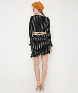 White Polka Dots Bell Sleeves Crop Top