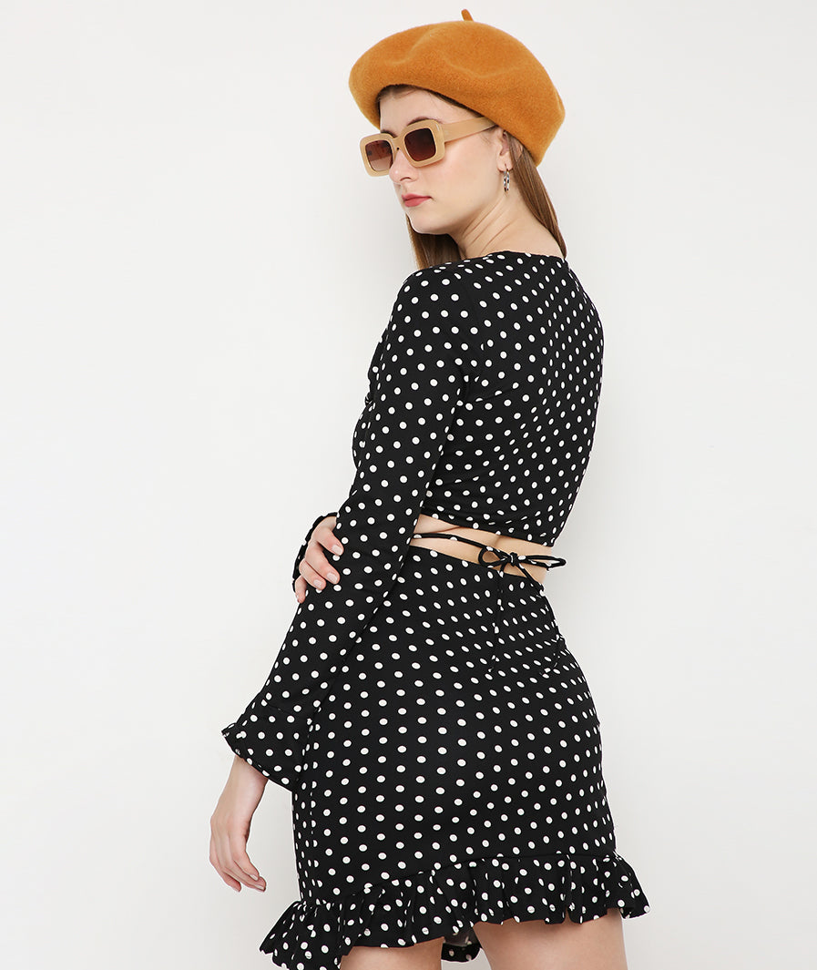 White Polka Dots Bell Sleeves Crop Top