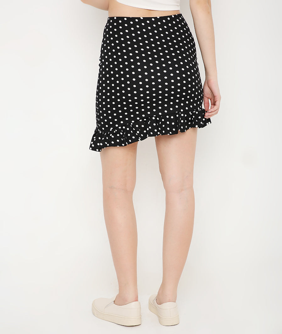 White Polka Dots Asymmetrical Mini Frill Skirt