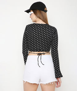 White Polka Dots Bell Sleeves Crop Top