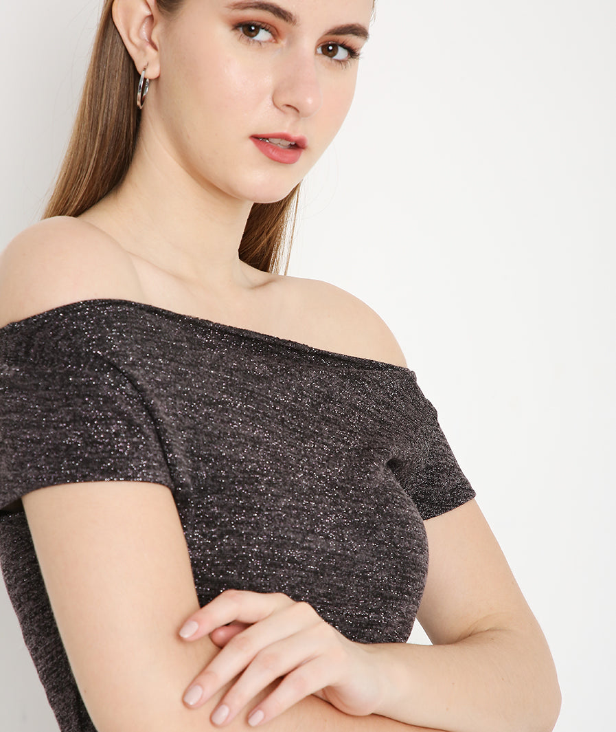 Shimmer Boat Neck Crop Top