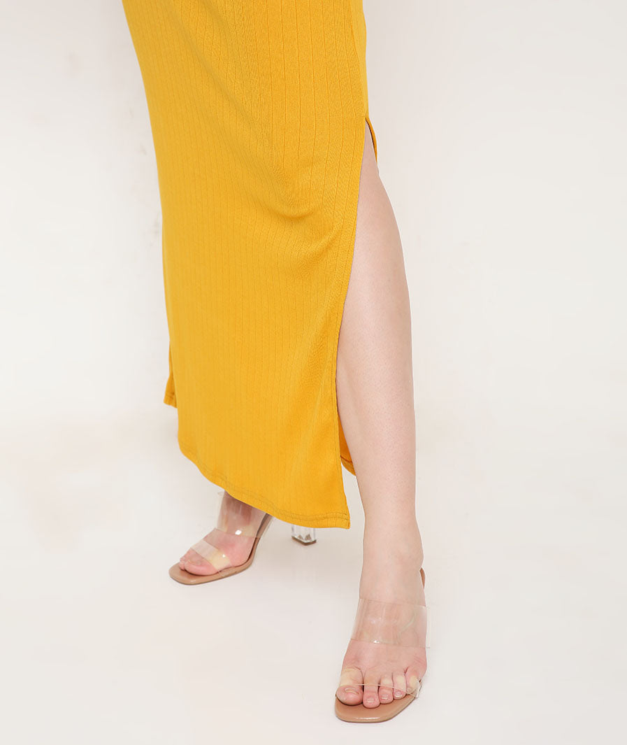 Yellow Skirt with a Slit and TieUp String