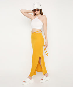 Yellow Skirt with a Slit and TieUp String