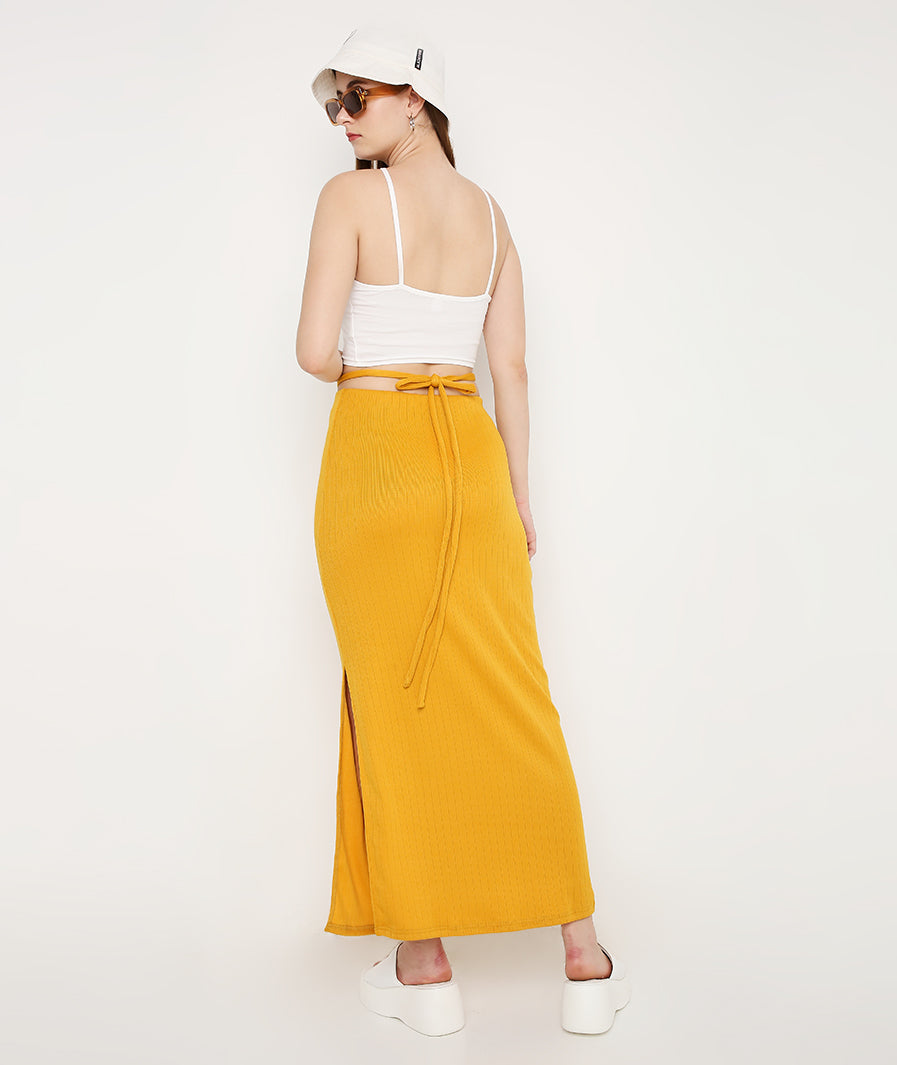 Yellow Skirt with a Slit and TieUp String