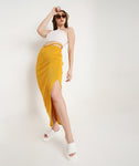 Yellow Skirt with a Slit and TieUp String