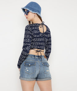 Wired Drawstring Crop Top with Back Detail