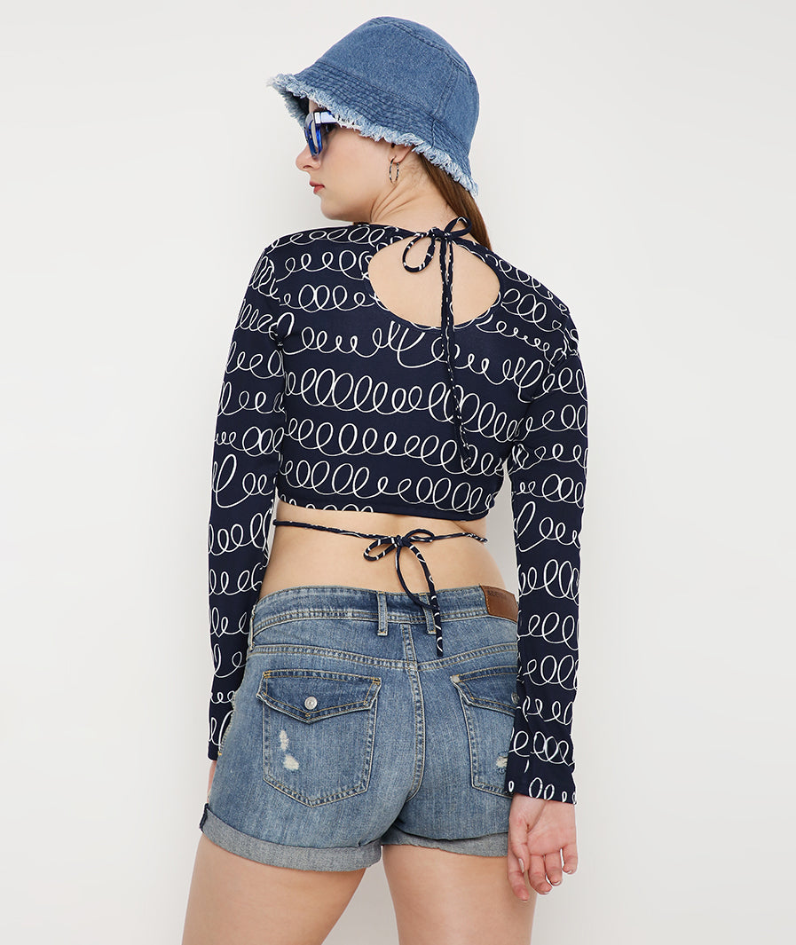 Wired Drawstring Crop Top with Back Detail