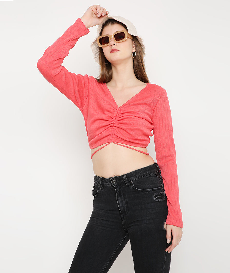 Punch Drawstring Crop Top with Back Detail