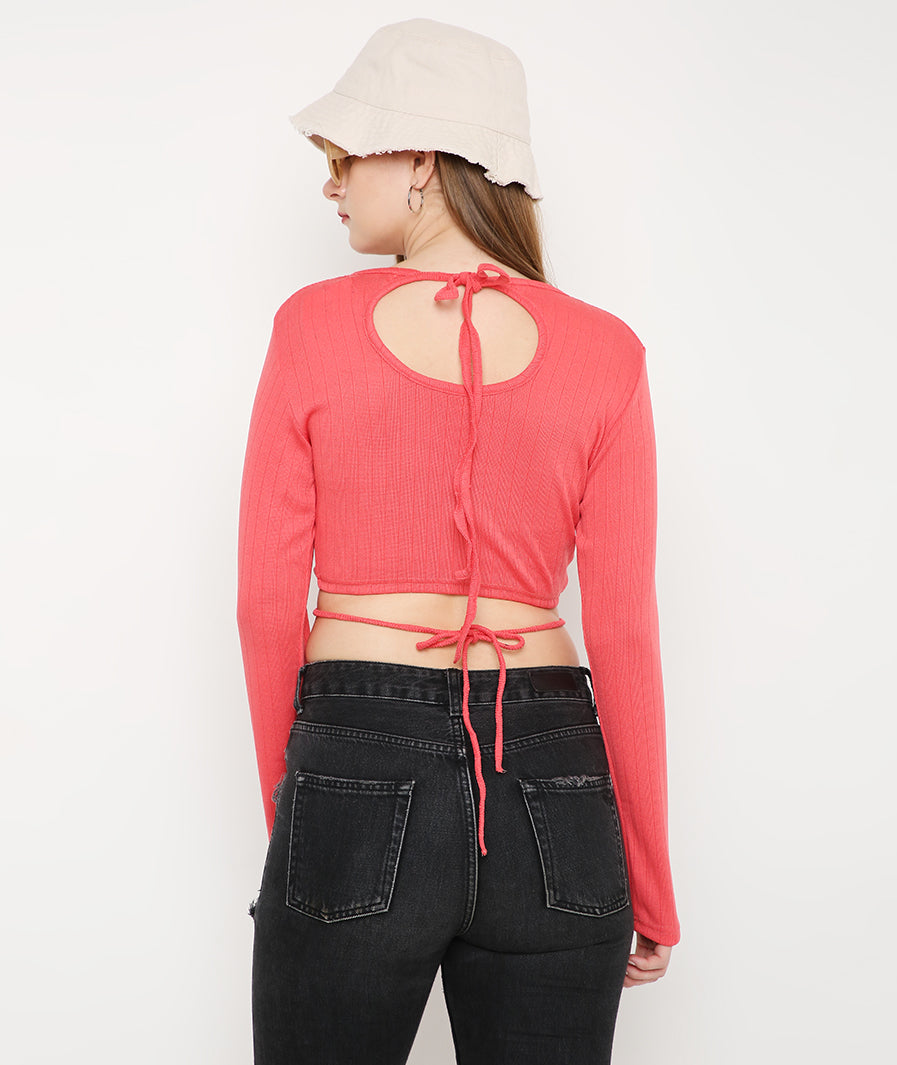 Punch Drawstring Crop Top with Back Detail