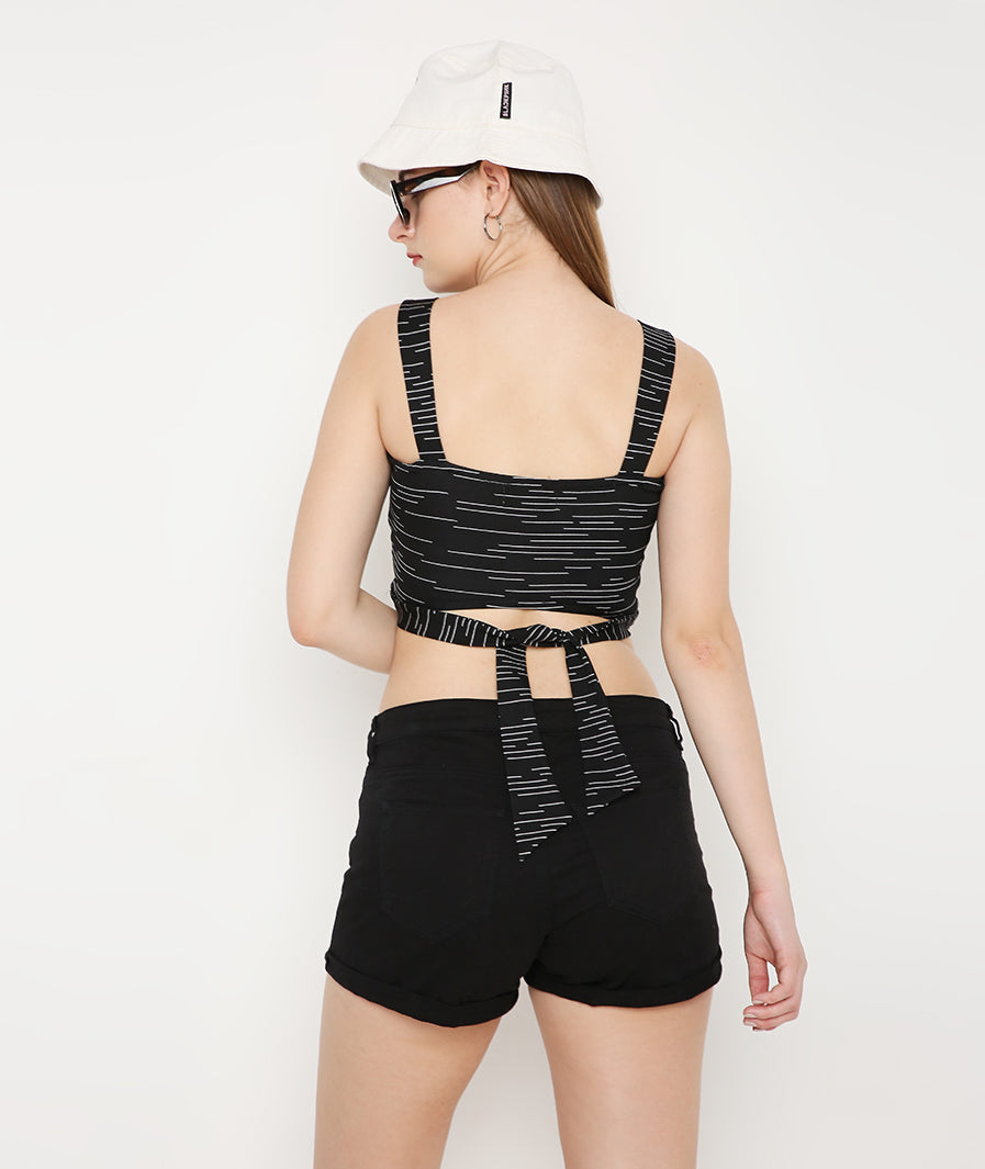 Tiny Lined Crop Top with Back Tie-Up Detail