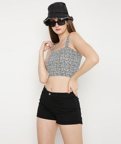 Abstract Crop Top with Back Tie-Up Detail