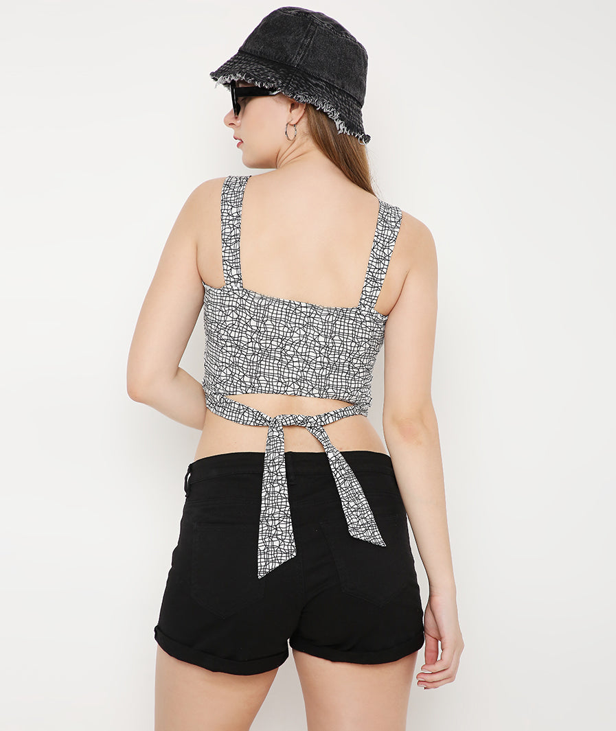 Abstract Crop Top with Back Tie-Up Detail