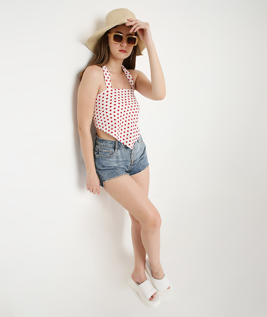 Red Polka Bandana Top with a TieUp