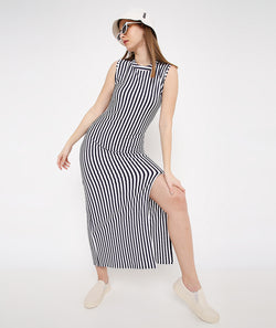 Stripes Long Slit Dress