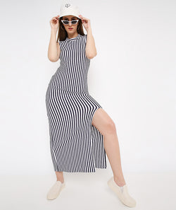 Stripes Long Slit Dress