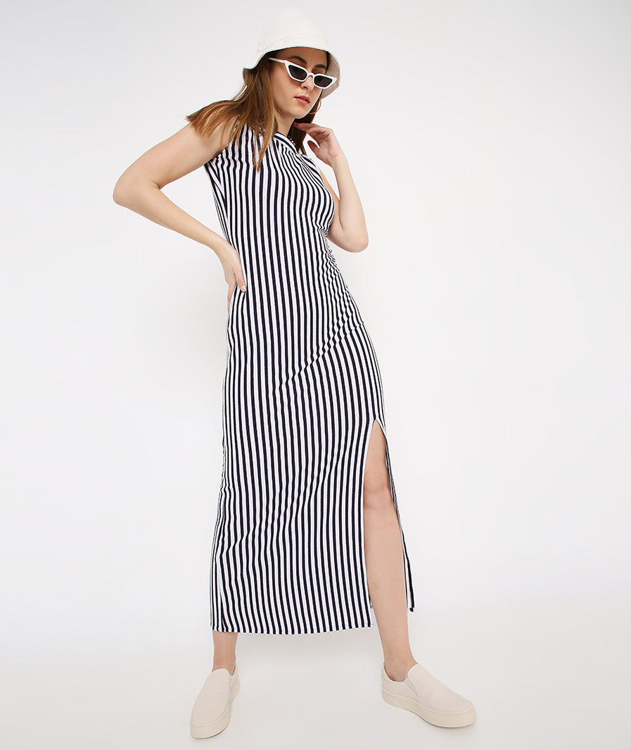 Stripes Long Slit Dress