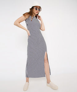 Stripes Long Slit Dress