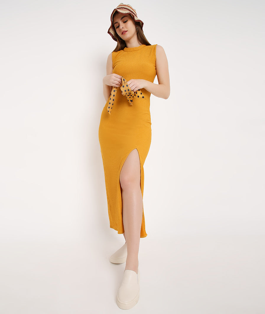 Long Yellow Slit Dress