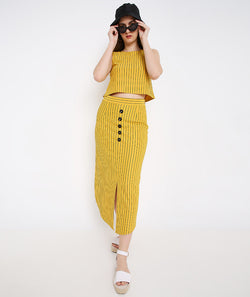 Mango Stripes Long Skirt with Buttons