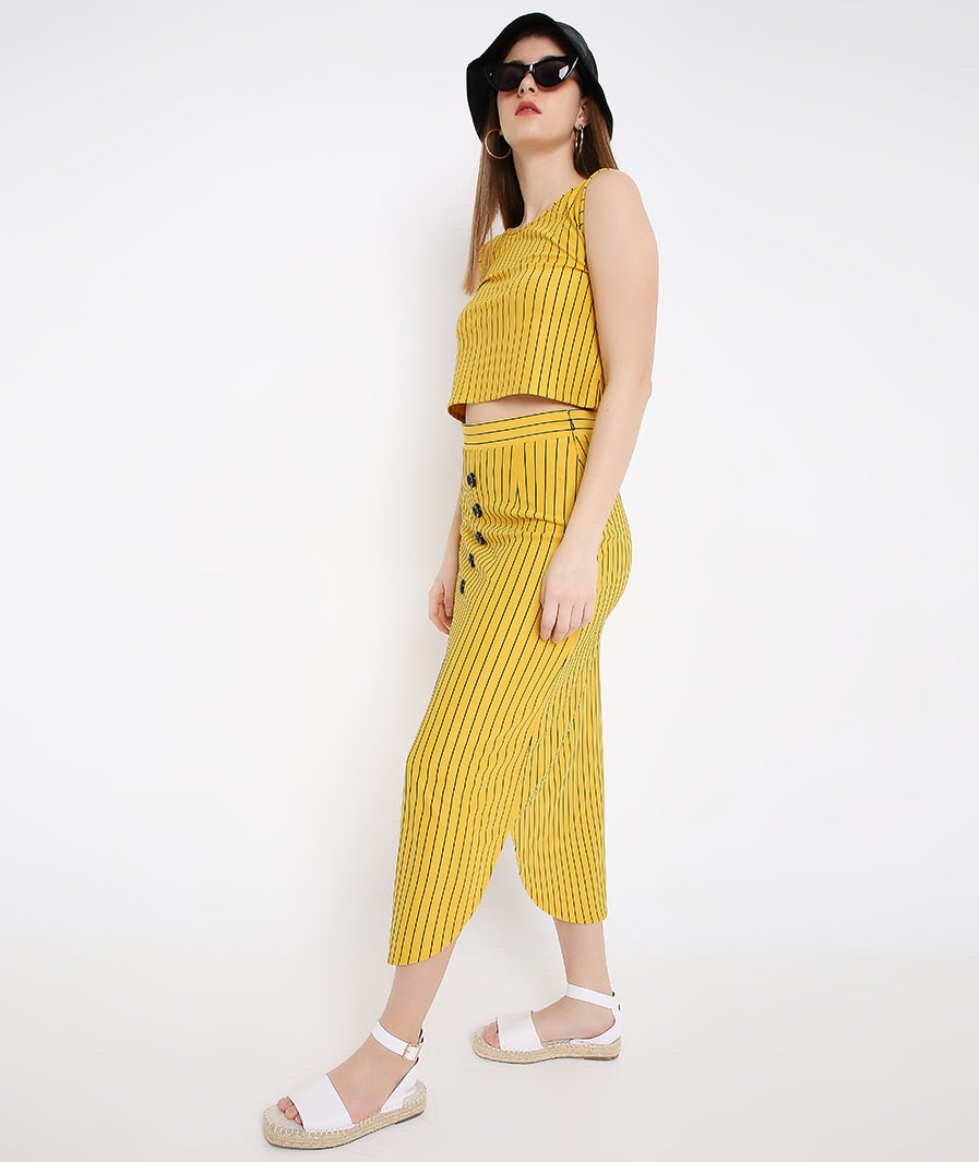 Mango Stripes Long Skirt with Buttons