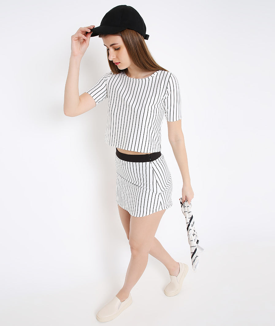 White Striped Mini Skirt