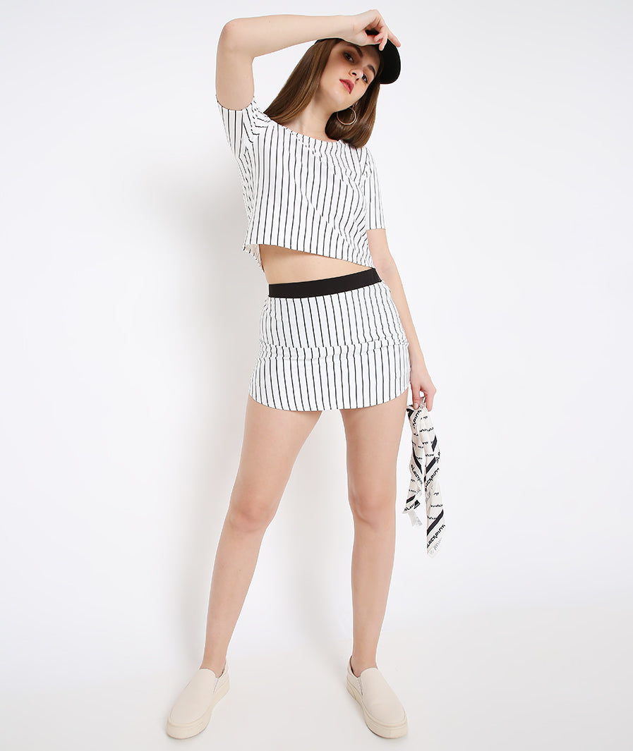 White Striped Crop Top