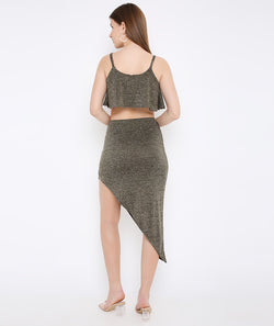 Green Shimmer Flounce Crop Top