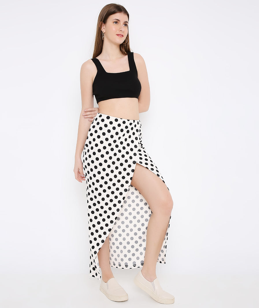 White Polka Wraparound Skirt