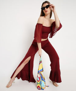 Wine Slit Pants with Pleated Bottoms